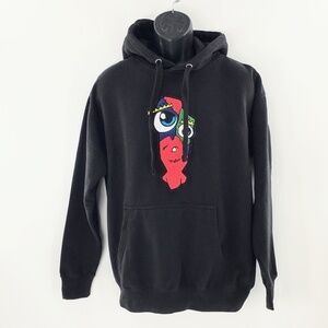 Lyfestyle Clothing Mens Hoodie Black Patchwork Monster Chenille Embroidery Sz L